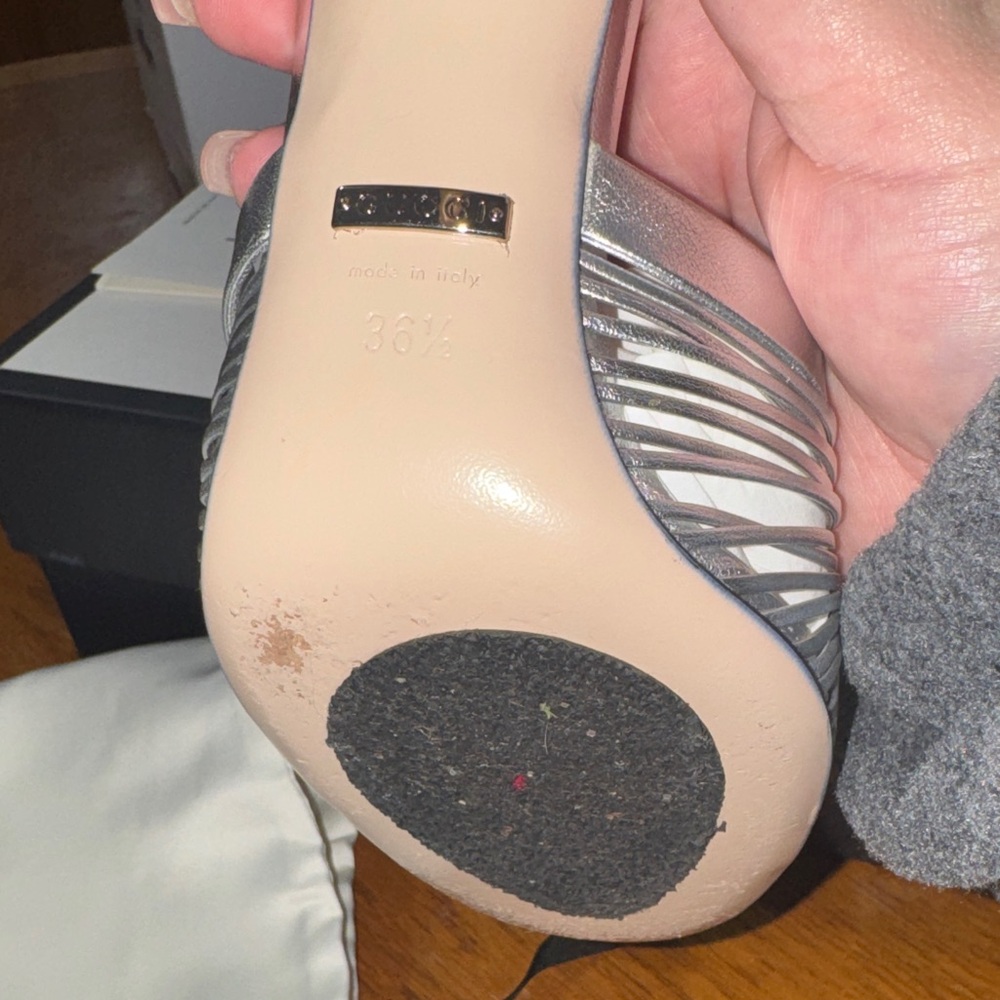 Gucci Silver Knotted Ankle-Strap Heels - Picture 5 of 7